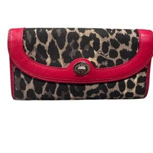 Coach Park Ocelot Print w/Red Trim Bi-Fold Wallet with Turn Lock Closure